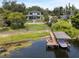 A picturesque aerial shot of a modern home with a private dock, offering waterfront living at its finest at 705 N Lake Sybelia Dr, Maitland, FL 32751