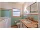 Bathroom featuring modern fixtures, large mirror, and convenient walk-in tub at 1108 Gibson St, Leesburg, FL 34748