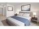 Comfortable staged bedroom with neutral color scheme, lamps on nightstands, and artwork on the wall at 1315 Lawndale Cp, Ormond Beach, FL 32174