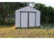 Backyard shed offering practical storage solutions and blending seamlessly with the surrounding landscape at 3713 N Econlockhatchee Trl, Orlando, FL 32817