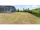Expansive backyard featuring a screened-in patio and dark metal fence at 4599 Storytelling Way, Kissimmee, FL 34746