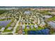 Aerial view of the neighborhood, showing the many single Gathering homes and the lake at 7905 Golden Pond Cir, Kissimmee, FL 34747