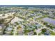 A picturesque aerial view of a neighborhood with well-maintained homes, lush landscaping, and serene ponds at 7905 Golden Pond Cir, Kissimmee, FL 34747