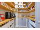 Organized pantry with wooden shelving and grey cabinets, providing ample storage space for kitchen essentials at 13330 Panama Beach Ct, Orlando, FL 32827