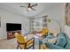 Cozy living room with bright, natural light, ceiling fan, and comfortable seating with colorful decor at 440 E Crystal Lake St, Orlando, FL 32806