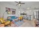 Open concept living room flows into the kitchen with white cabinets and stainless steel appliances at 440 E Crystal Lake St, Orlando, FL 32806