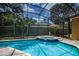 Screened in pool and spa surrounded by lush landscaping at 4819 Shoreline Cir, Sanford, FL 32771