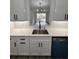 Kitchen sink area highlighting white cabinets, a stainless steel sink, and backyard views at 7147 Yacht Basin Ave # 119, Orlando, FL 32835