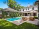 Backyard featuring a pool, manicured lawn, outdoor seating, and a charming pool house at 1400 Place Picardy, Winter Park, FL 32789