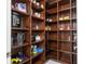 Spacious walk-in pantry with dark wood shelving perfect for organized storage and ample space at 16054 Johns Lake Overlook Dr, Winter Garden, FL 34787