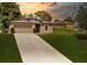 Charming single-story home with an attached garage, solar panels, and well-maintained lawn at sunset at 543 Nardello Dr, Deltona, FL 32725