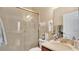 Cozy bathroom with glass shower, commode, and sink with vanity at 628 Pensacola Ln # 628, Lake Mary, FL 32746