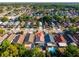 Aerial view of a residential neighborhood showcasing the home's location amidst mature trees and a private pool at 9911 Dean Cove Ln, Orlando, FL 32825