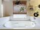 Cozy bathroom featuring large bathtub, bright lighting, decorative plants, and a woven shade at 10105 Dean Point Pl, Orlando, FL 32825