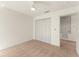 Bedroom with neutral carpet features white walls, a closet, and a ceiling fan at 3752 Cleary Way, Orlando, FL 32828