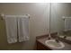 Neutral bathroom featuring a large mirror, a single sink, and a towel rack with clean towels at 8564 Bay Lilly Loop, Kissimmee, FL 34747