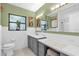 Charming bathroom with gray cabinetry, a white countertop, ample lighting, and a tiled shower at 1632 Oriole Ave, Orlando, FL 32803
