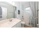 Bright bathroom featuring a shower/tub combo and vanity with great lighting and modern fixtures at 1757 Standing Rock Cir, Oakland, FL 34787