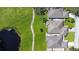 Expansive aerial view of homes, lush green spaces, and a tranquil pond, perfect for serene living at 21 Abbey Ct, Haines City, FL 33844