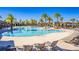 A stunning zero entry community pool is surrounded by plenty of lounge seating and tropical landscaping at 2417 Annacella Ave, Kissimmee, FL 34741