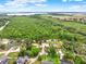 Aerial view of homes surrounded by lush, green landscape, and a river, with a lake in the distance at 28136 Tammi Dr, Tavares, FL 32778
