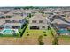 Aerial view of a backyard with an in-ground pool and lush landscaping at 3294 Hanging Tide St, Winter Garden, FL 34787