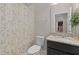 Bathroom featuring a granite vanity top, toilet and shower with a decorative shower curtain at 540 Seven Oaks Blvd, Winter Springs, FL 32708
