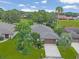 Aerial view of a charming home featuring a lush green lawn and tropical landscaping at 9 Abbey Ct, Haines City, FL 33844