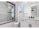 Contemporary bathroom featuring a sleek glass shower, modern fixtures, and stylish white vanity at 9155 Sheen Sound St, Orlando, FL 32836