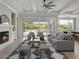Cozy living room with a fireplace, hardwood floors, and sliding glass doors to outdoor space at 9155 Sheen Sound St, Orlando, FL 32836