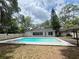 Backyard showcasing the pool, surrounding patio, sunroom with windows, and covered area at 1329 Se 36Th Ave, Ocala, FL 34471