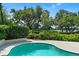 Beautiful pool offering a serene view of lush greenery and trees beyond the fence, inviting relaxation and tranquility at 1742 Barcelona Way, Winter Park, FL 32789