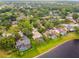 Aerial view showing a lakefront community with many private backyard swimming pools at 383 Brushwood Ln, Winter Springs, FL 32708