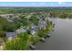 Aerial view of lakefront property with pool and private dock, showcasing its prime location at 5108 Sailwind Cir, Orlando, FL 32810