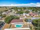 Aerial view shows a property with an in-ground kidney-shaped pool and a fenced yard in a suburban neighborhood at 601 Francis St, Kissimmee, FL 34741