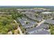 Scenic aerial view of gray and blue townhomes with sidewalks and street parking at 704 Grado Pt, Oviedo, FL 32765