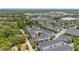 Scenic aerial view of gray and blue townhomes with sidewalks and street parking at 704 Grado Pt, Oviedo, FL 32765