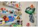 Walk-in pantry with wire shelving stocked with food and household items, optimizing kitchen storage space at 10940 Leafshore Loop, Orlando, FL 32829