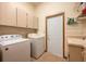 Functional laundry room with washer, dryer, storage cabinets and sink at 1130 Woodchuck Ct, Orange City, FL 32763