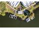 Stunning aerial view showcasing the property's private dock, waterfront access, and meticulously landscaped grounds at 1764 Mondrian Cir, Winter Park, FL 32789