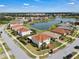 An aerial view of a neighborhood with a pond and homes with well-manicured lawns at 3966 Steer Beach Pl, Kissimmee, FL 34746