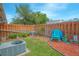 Fenced backyard featuring a small garden area, grass, and a blue lawn chair at 4541 Southfield Ave, Orlando, FL 32812