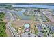Panoramic aerial shot shows the community, pool, playground, and a picturesque lake at 5164 Chickadee St, St Cloud, FL 34771