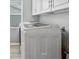Bright laundry room features modern, front-load washer and dryer with white cabinets at 1024 Destin Dr, Lake Wales, FL 33898