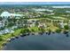 Vast aerial image showcasing a lakefront community, nestled amidst lush greenery and tranquil waterfront setting at 13120 Zori Ln, Windermere, FL 34786