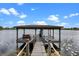 Covered boat dock features seating, offering a peaceful spot with scenic views of the serene water at 13120 Zori Ln, Windermere, FL 34786