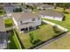 An aerial view showcases the fenced-in backyard featuring a covered patio and established landscaping at 2431 Knoll Dr, Apopka, FL 32712