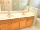 This spacious bathroom has a double sink vanity with modern fixtures and a large mirror at 402 Ravenshill Way, Deland, FL 32724