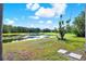 Backyard view showcasing the tranquil lake and green space, accessible from the home at 80 White Marsh Cir, Orlando, FL 32824