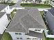 Aerial view of a home with gray siding and a dark grey shingled roof, surrounded by green grass at 8563 Compass Point Ave, Orlando, FL 32832
